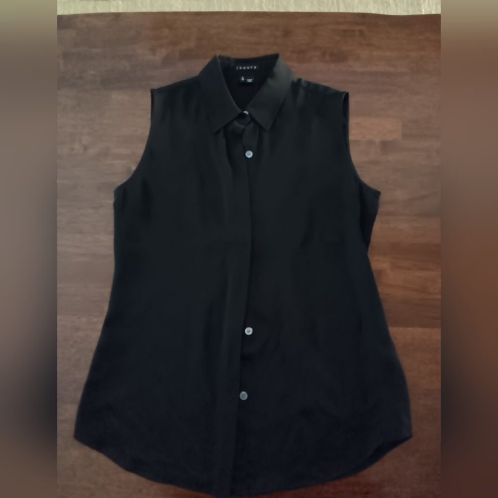 Theory Black Sleeveless Button-Down Shirt